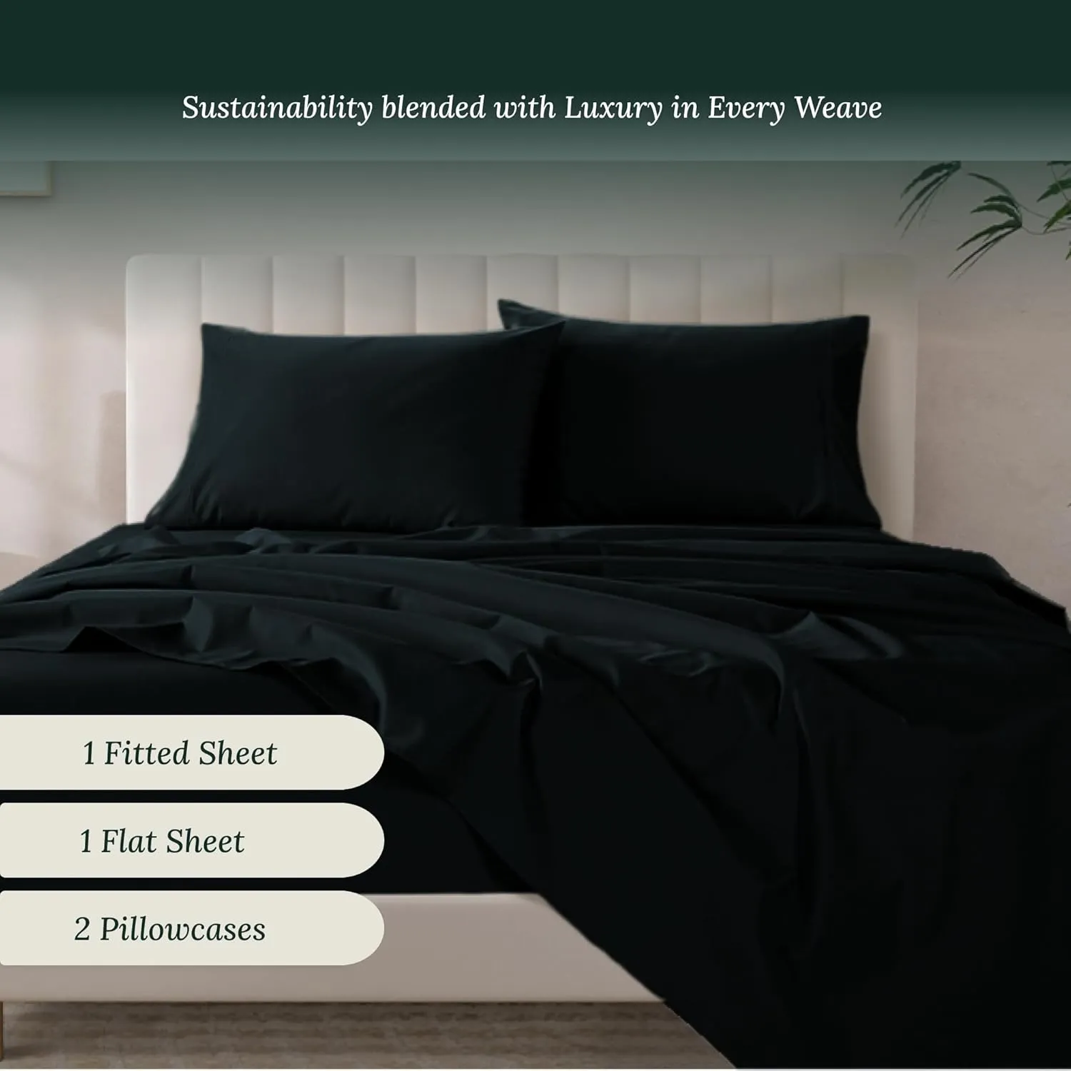 100% Egyptian Cotton King Size Sheets Set, 4 Pieces Luxury Bedding Set, 1000 Thread Count,Hotel Quality, Silky Soft, Breatheable and Durable, Deep Pockets up to 16, Black