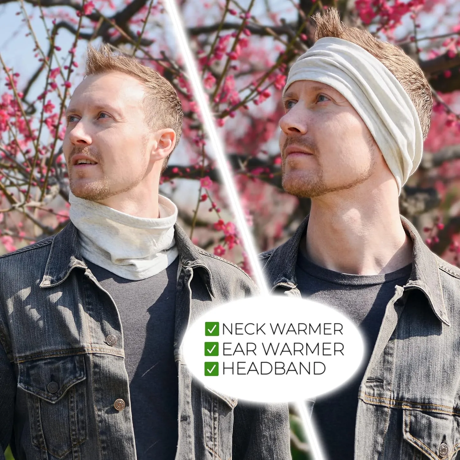 100% Organic Cotton Neck Gaiter - All Season Mens Womens Wide 2 in 1 Headband Loop Infinity Scarf