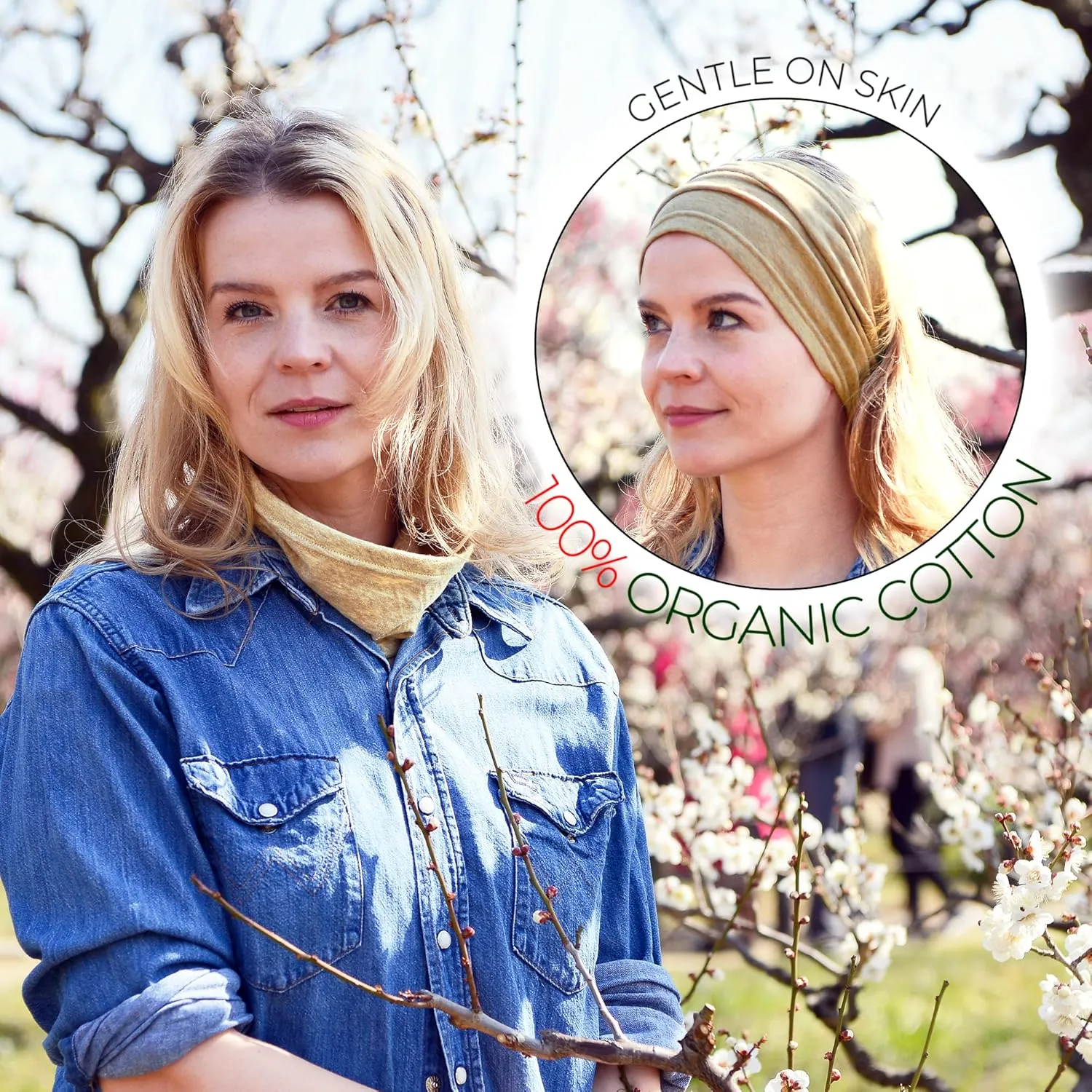 100% Organic Cotton Neck Gaiter - All Season Mens Womens Wide 2 in 1 Headband Loop Infinity Scarf