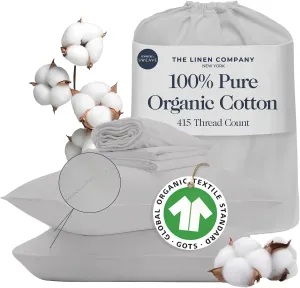100% Organic Cotton Sheets Cal King - Luxurious 415 Thread Count, Oeko-Tex Certified, Silky Soft Sateen Weave, Hemstitched Pillowcases, Fitted Sheet with Deep Pockets, Double-Elastic & Corner Straps
