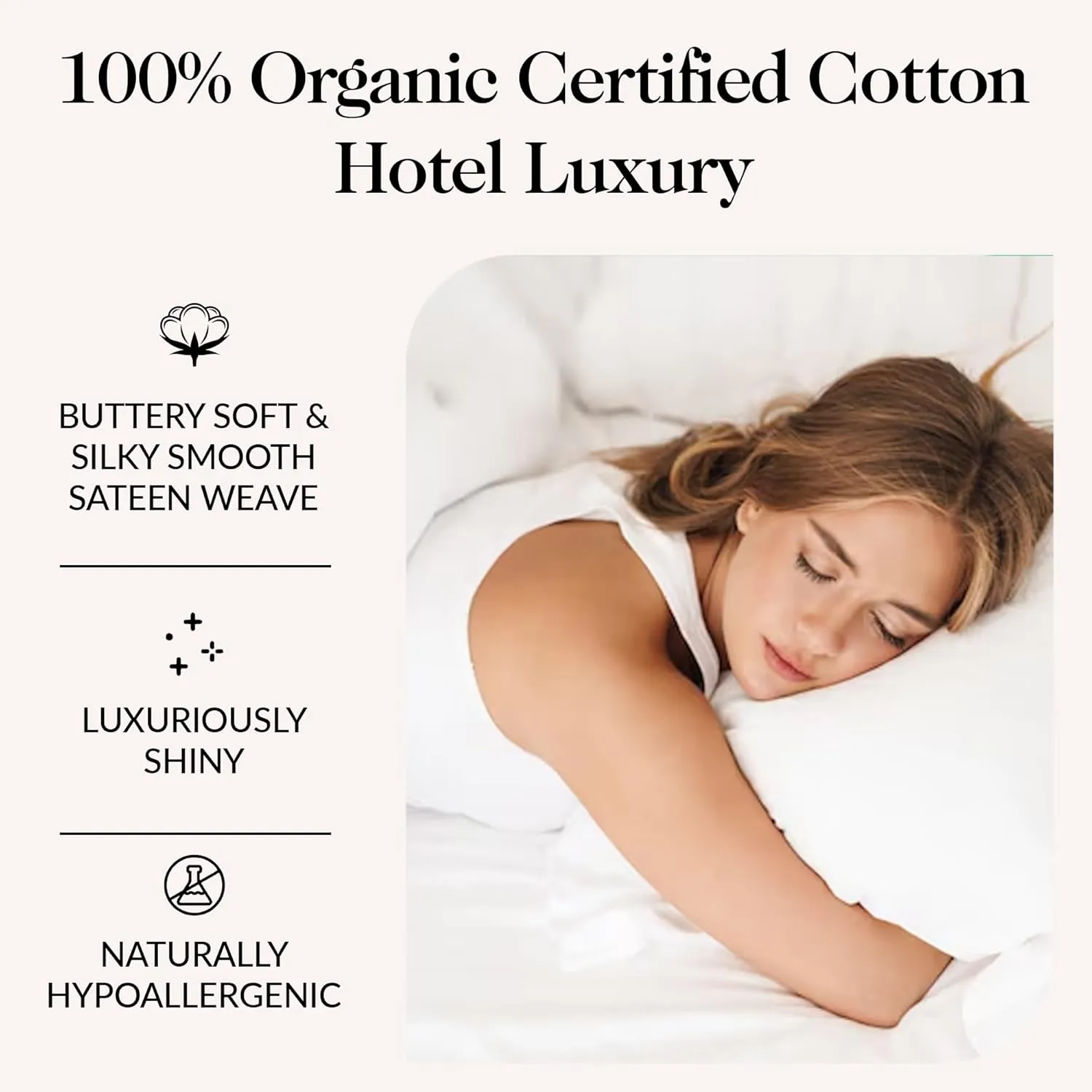 100% Organic Cotton Sheets Cal King - Luxurious 415 Thread Count, Oeko-Tex Certified, Silky Soft Sateen Weave, Hemstitched Pillowcases, Fitted Sheet with Deep Pockets, Double-Elastic & Corner Straps