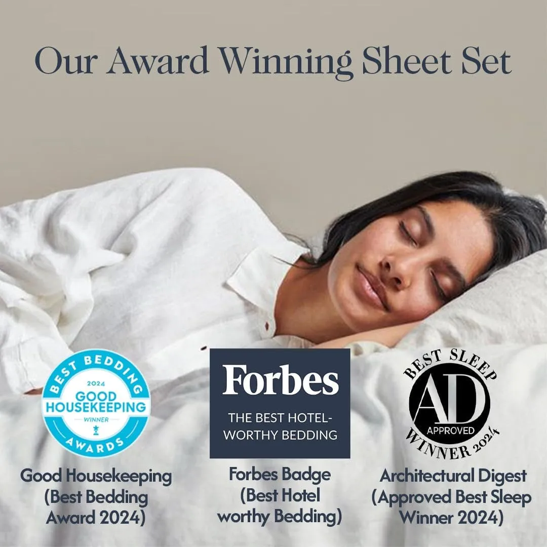 100% Organic Cotton Sheets Cal King - Luxurious 415 Thread Count, Oeko-Tex Certified, Silky Soft Sateen Weave, Hemstitched Pillowcases, Fitted Sheet with Deep Pockets, Double-Elastic & Corner Straps