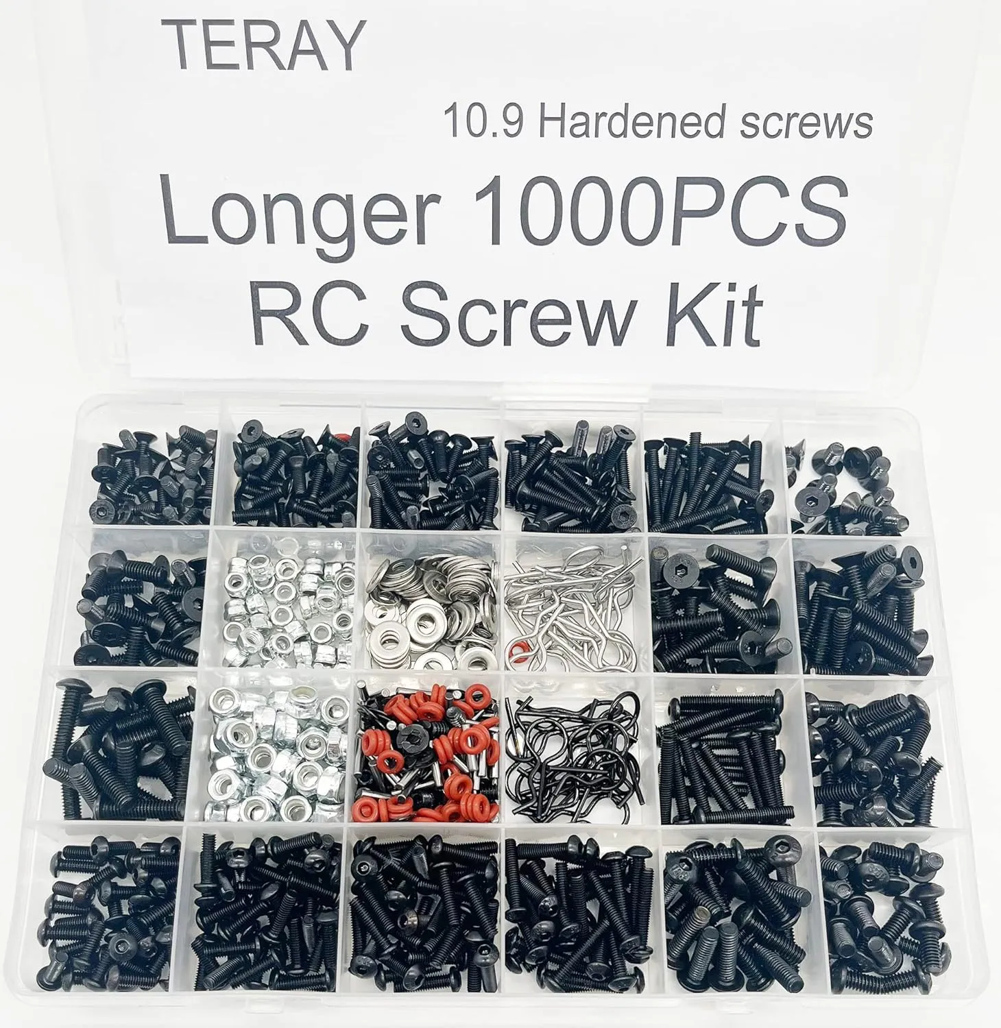 1000pcs Universal RC Screw Kit Screws Assortment,Set Hardware Fasteners for Traxxas Axial Redcat HPI Arrma SCX10 Losi 1/8 1/10 1/12 1/16 Scale RC Cars Trucks Crawler, RC Screw Kit (1000Piece Longer)
