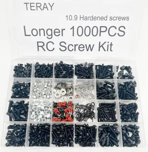 1000pcs Universal RC Screw Kit Screws Assortment,Set Hardware Fasteners for Traxxas Axial Redcat HPI Arrma SCX10 Losi 1/8 1/10 1/12 1/16 Scale RC Cars Trucks Crawler, RC Screw Kit (1000Piece Longer)