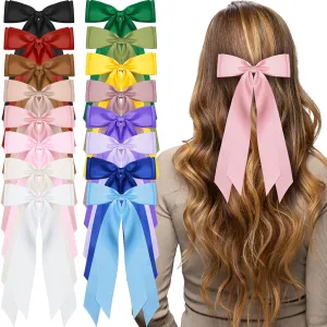 16 Pcs Satin Hair Bows for Women Metal Silky Ribbon Hair Clip with Long Tail Ponytail Holder Slides Accessories Birthday Wedding Gift