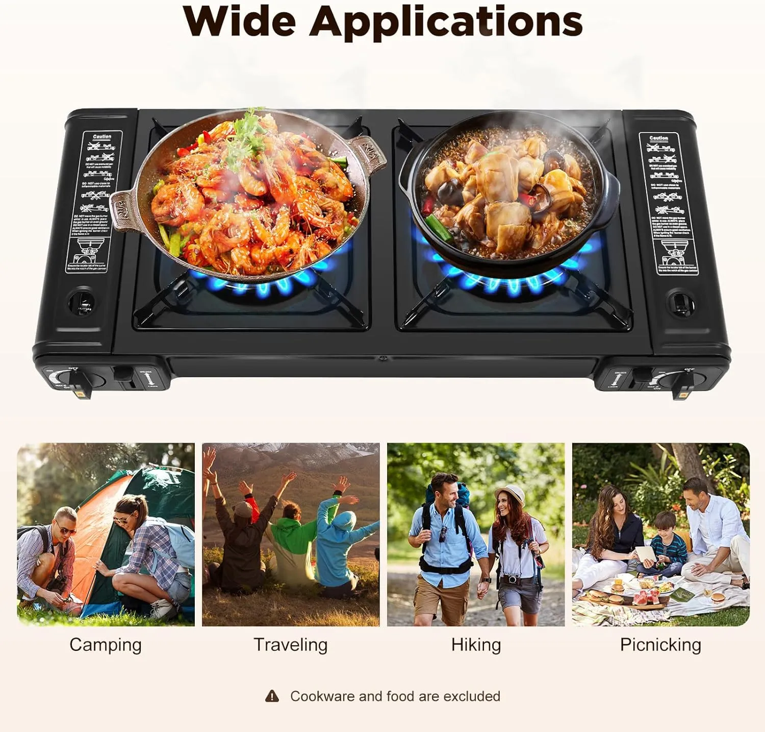 2-in-1 Outdoor Camp Stove,Portable Cooktop with Grill Tray&Storage Case for Camping, Outdoor Travel Camp Stove for Camping, BBQ, Home,Double Auto Ignition Burner for RV Apartments (without Grill Tray)