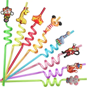 24 Circus Party Favors Drinking Straws for Circus Carnival Party Supplies with 2 PCS Straws Cleaning Brush