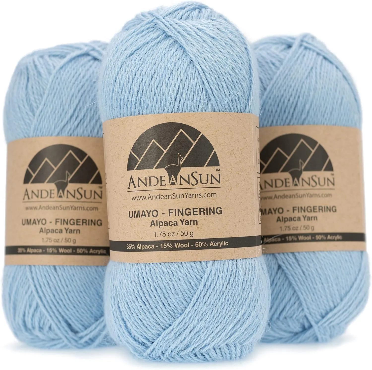 (3 Small Gorgeous Skeins) Alpaca Yarn Blend Umayo [657 Yards Total], #2 Fingering (Cristal Sky)