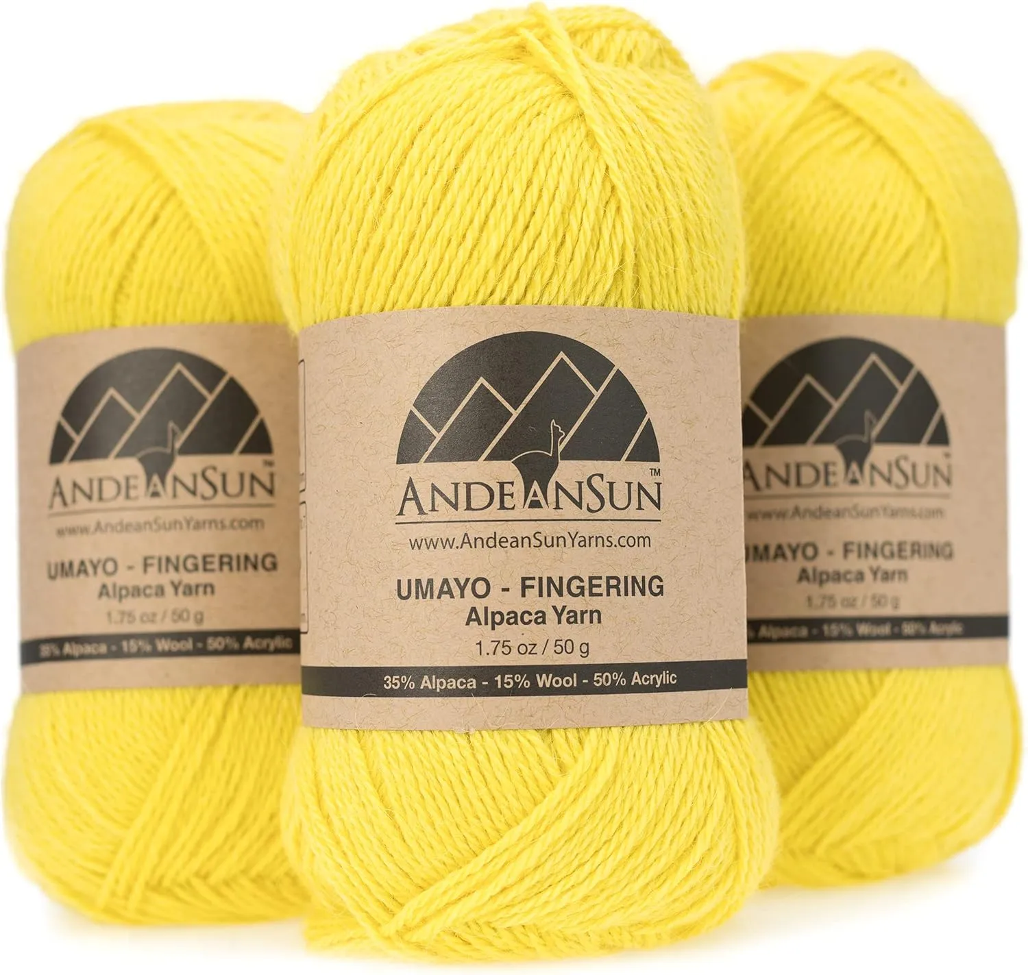 (3 Small Gorgeous Skeins) Alpaca Yarn Blend Umayo [657 Yards Total], #2 Fingering (Daffodil Yellow)