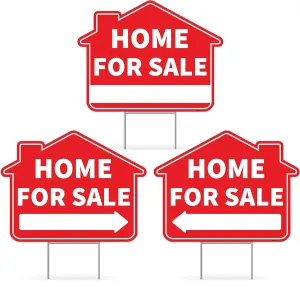 3PC Home For Sale Sign with Stakes, 17 Inches by 13 Inches - Double Sided Signs - Corrugated Plastic - FSBO For Sale By Owner Sign Kit for Home House Real Estate Yard