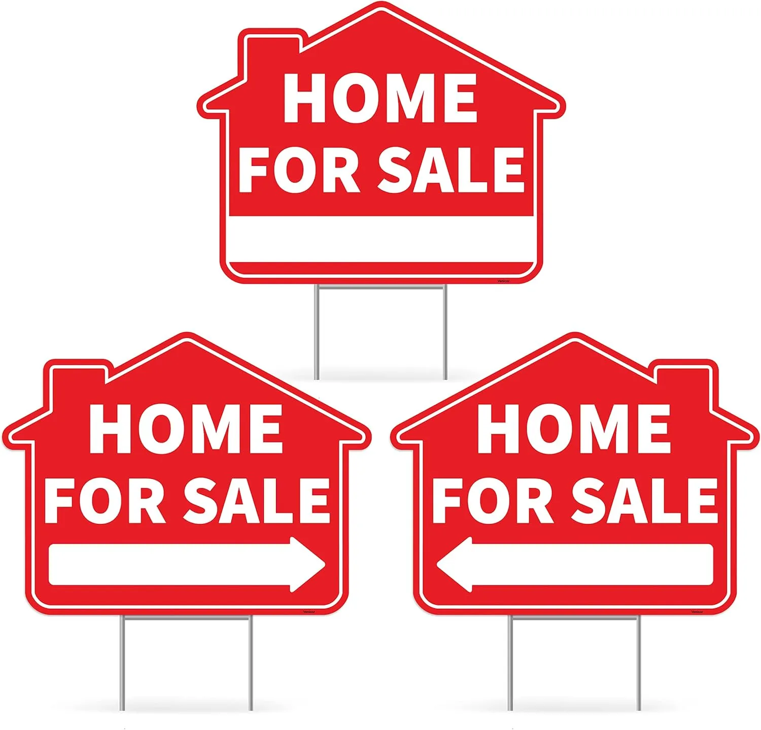 3PC Home For Sale Sign with Stakes, 17 Inches by 13 Inches - Double Sided Signs - Corrugated Plastic - FSBO For Sale By Owner Sign Kit for Home House Real Estate Yard