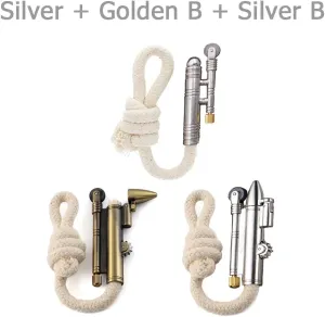 3PCS Windproof Rope Lighter Sailors Trench Vintage Lighter WWII Lighters Portable Survival Shepherds Lighter Outdoor Camping, No Need for Kerosene/Gas, Gifts Army Navy (Silver   Golden B   Silver B)