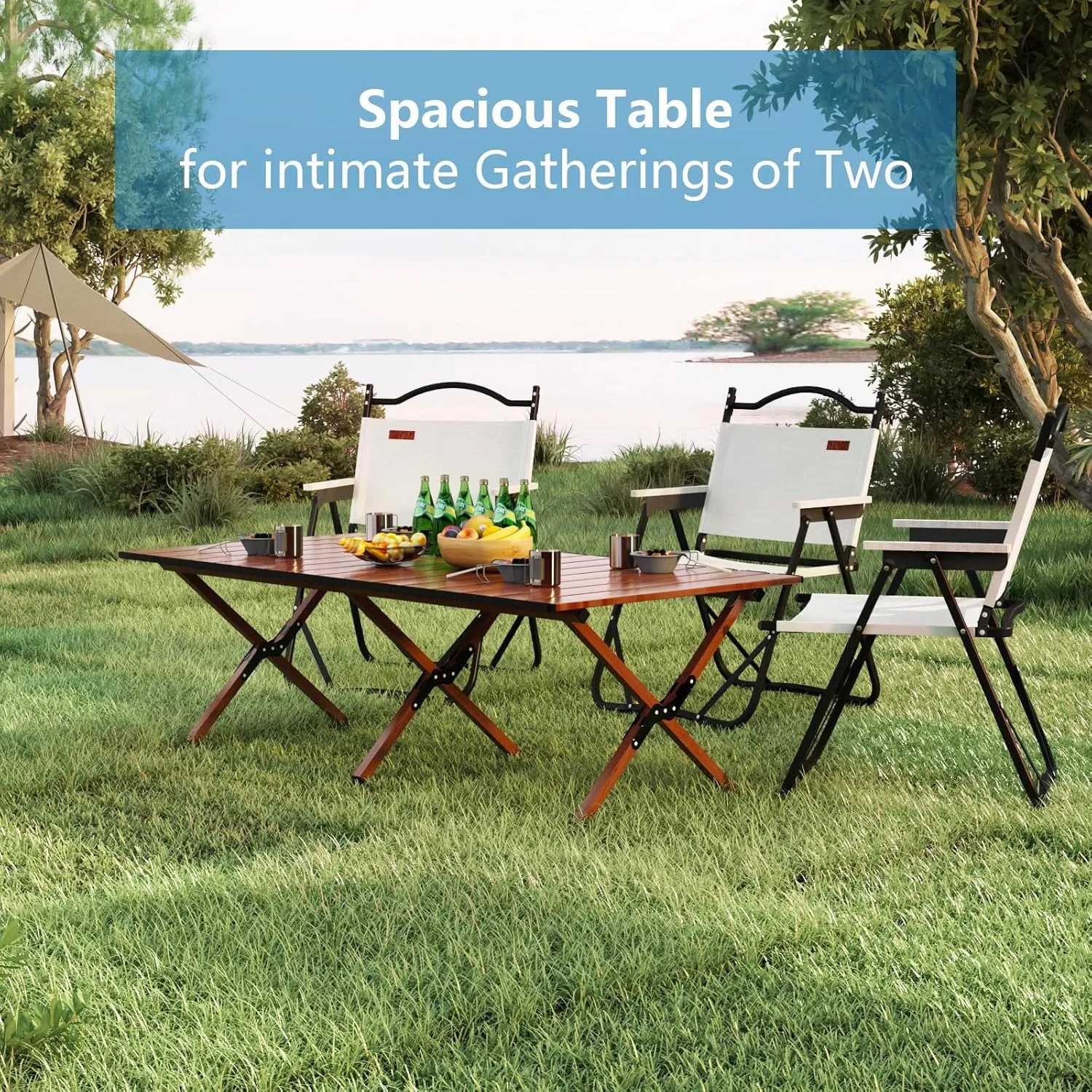 48Inch Folding Camping Table, Lightweight Roll-Up Table Aluminum Low Portable Picnic Table with Carrying Bag for Outdoor, Beach, Picnic, Backyards, BBQ and Party (Walnut, 120CM)