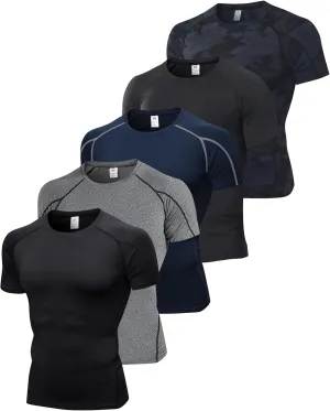 5 Pack Men's Compression Shirts Short Sleeve Camouflage Cool Dry Sports Athletic Workout Baselayer Undershirt T-Shirt Tops