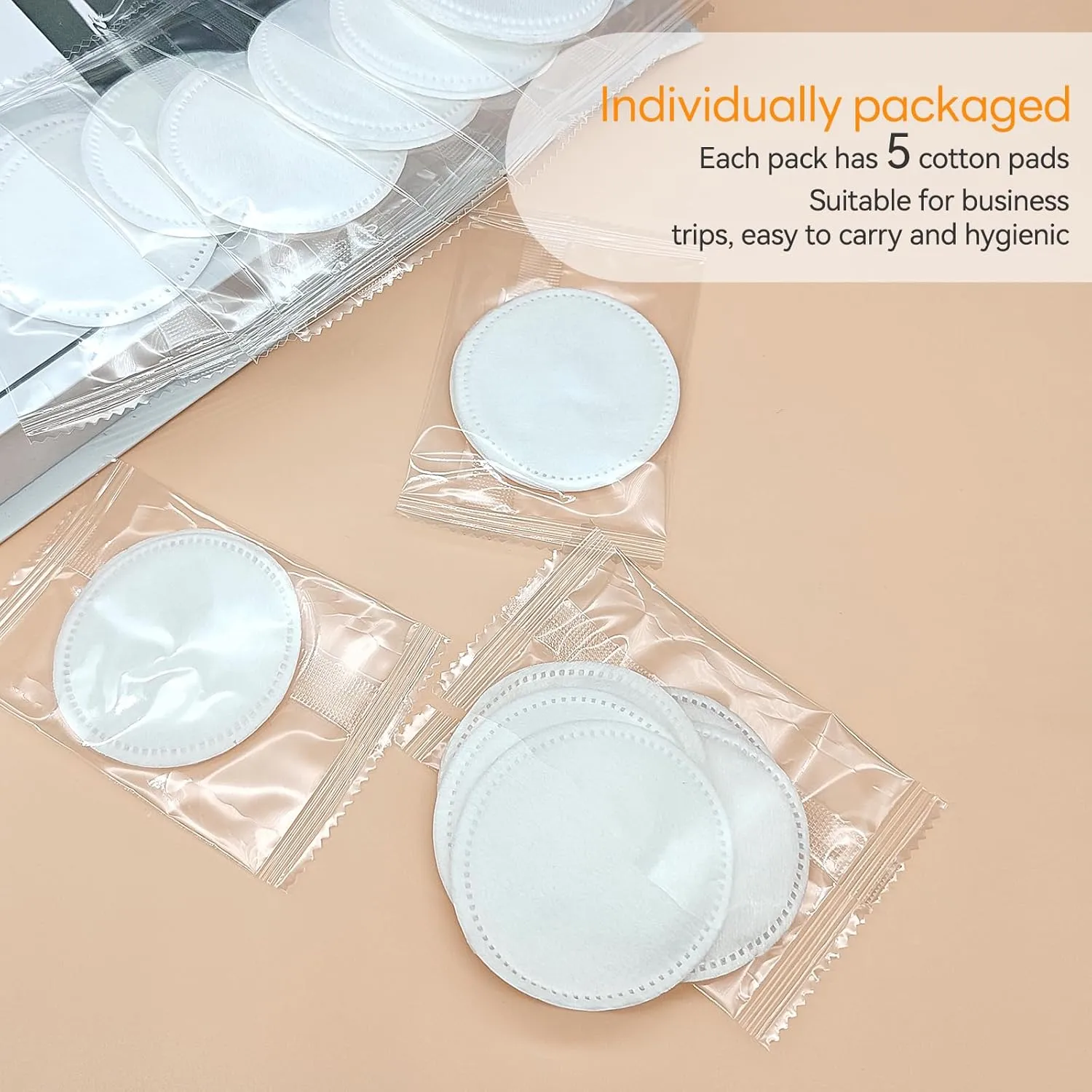(5Pcs Pad/Set) Kheoxusa Individually Wrapped Cotton,Individually Wrapped Cotton Pads,Individually Wrapped Cotton Rounds,Cotton Pads for Face Individual Wrap Hotel Personal Care Kit (2.3", 100, Count)