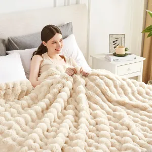 60x80 Inches Ultra-Soft Fuzzy Faux Fur Plush Twin Size Blanket - Thick, Warm Sherpa for Couch, Sofa, Bedroom, Camping - Decorative Blanket for Cozy Warmth, Bubble Khaki