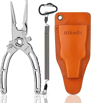 7.5” Titanium Fishing Pliers, Saltwater Fishing Pliers with Leather Sheath and lanyard, Never Rust Hook Remover and Split Rings, Fishing Gifts for Man