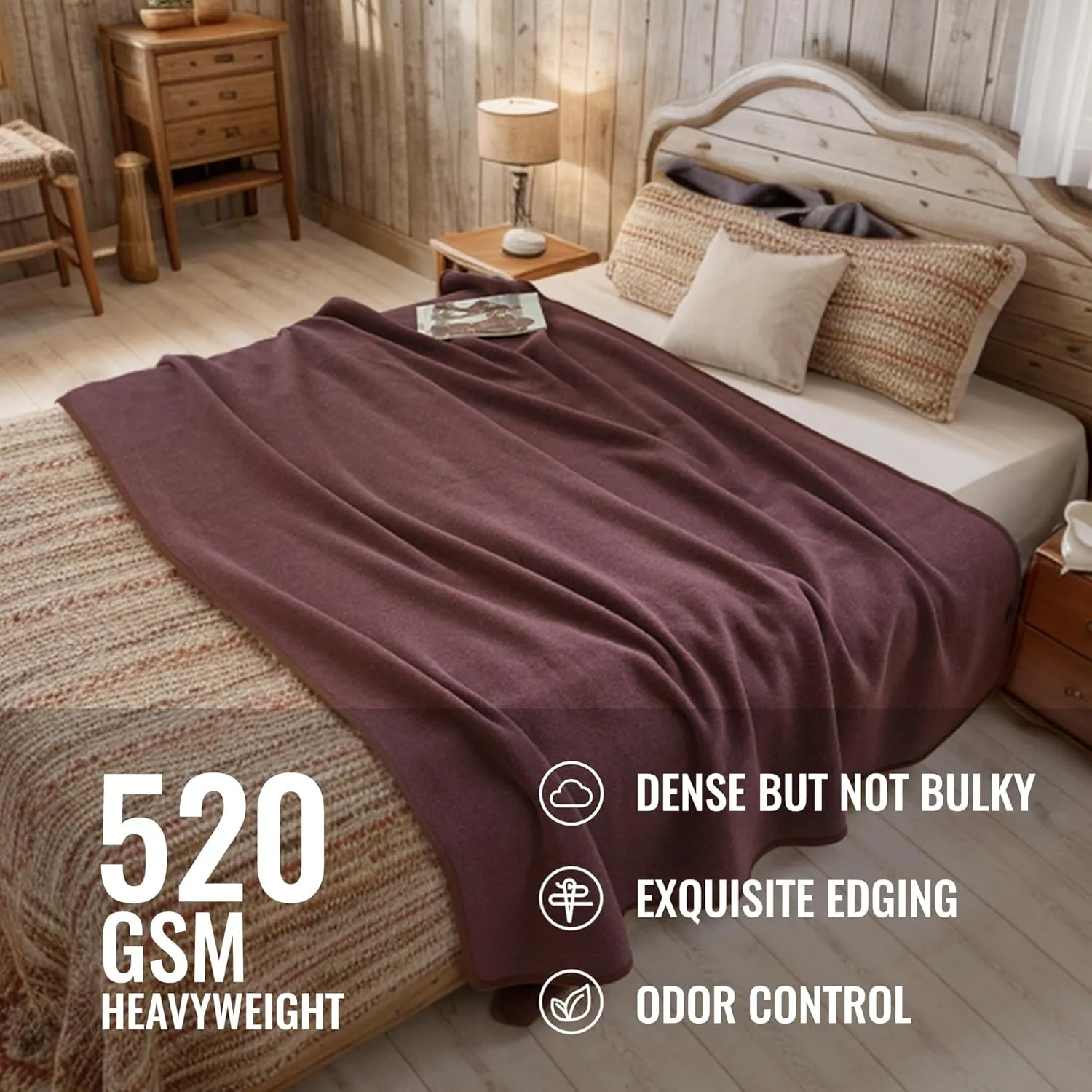 ACUSHLA 80% Merino Wool Camp Blanket - Soft Warm Thick Blanket Throw for Bed Couch Outdoor Camping Travel Car Sleeping Patio Porch, 59"x79" Brown