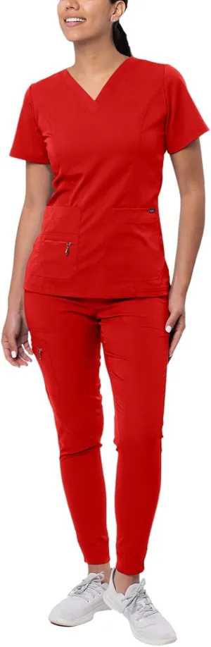 Adar Pro Flawless Plus Scrub Set for Women - Elevated V-Neck Top & Jogger Scrub Pants