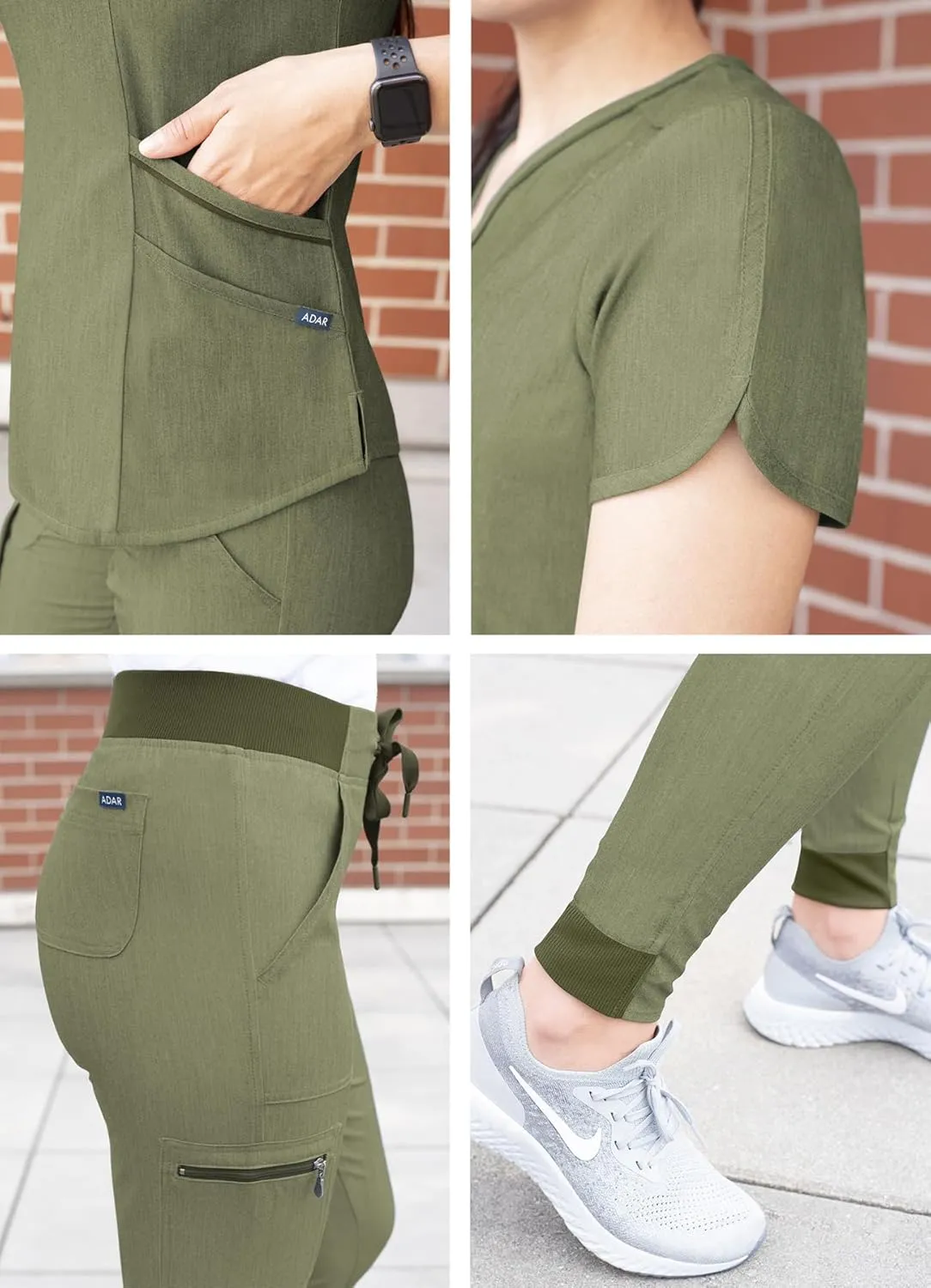 Adar Pro Modern Athletic Scrub Set For Women - Modern V-Neck Scrub Top & Yoga Jogger Scrub Pants