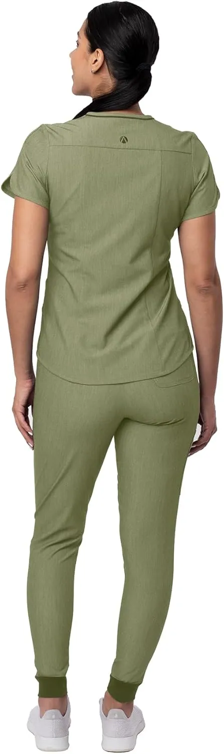 Adar Pro Modern Athletic Scrub Set For Women - Modern V-Neck Scrub Top & Yoga Jogger Scrub Pants