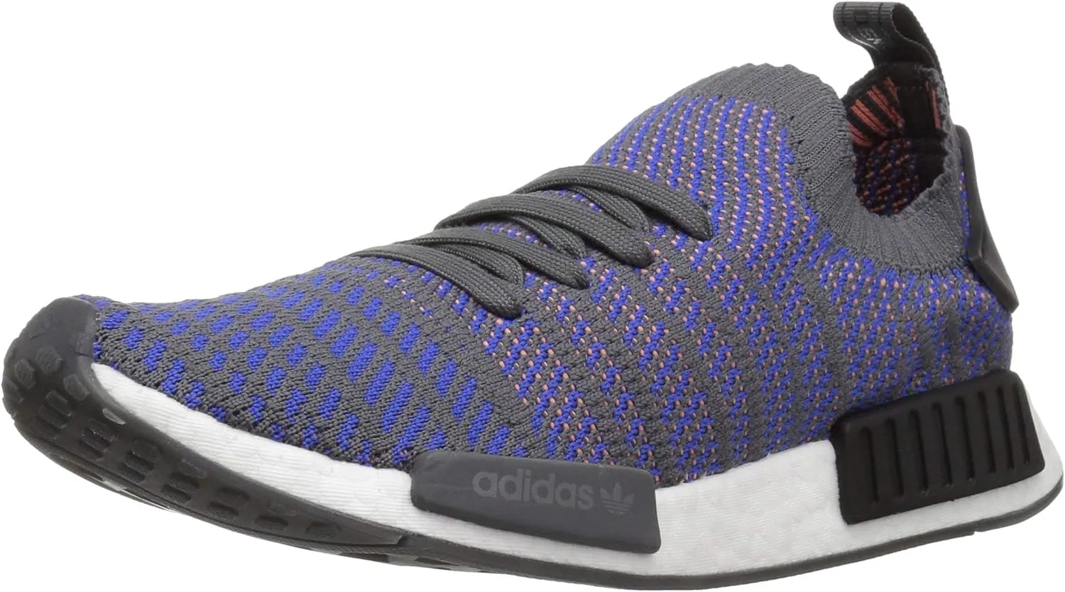 adidas Originals Men's NMD_R1 STLT Primeknit Running Shoe, Hi-Res Blue/Black/Chalk Coral, 7.5
