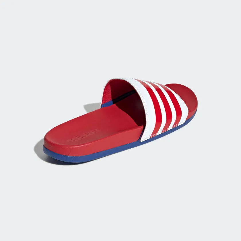 Adidas Unisex Adilette Comfort Slides - Cloud White / Scarlet / Royal Blue