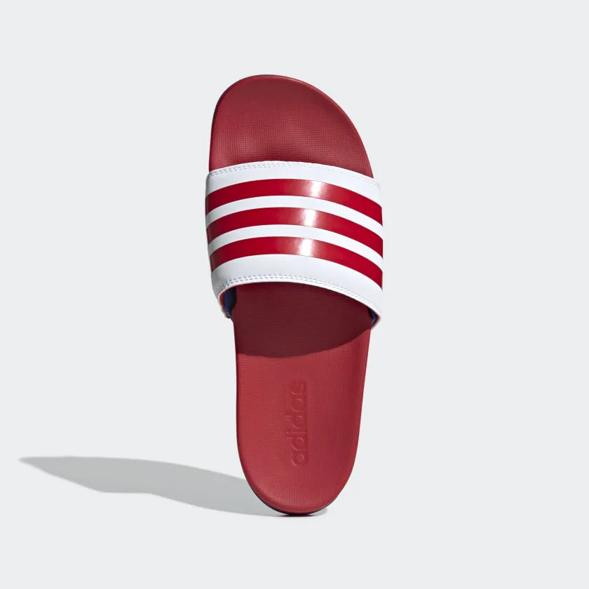 Adidas Unisex Adilette Comfort Slides - Cloud White / Scarlet / Royal Blue