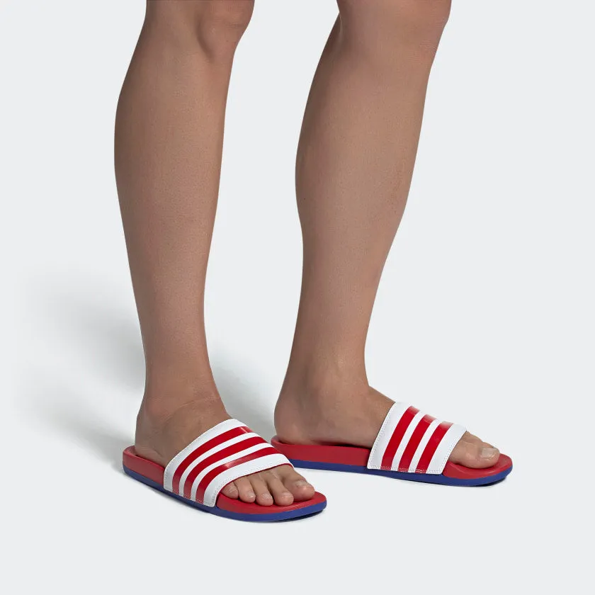 Adidas Unisex Adilette Comfort Slides - Cloud White / Scarlet / Royal Blue
