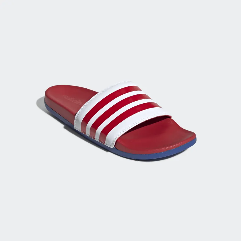 Adidas Unisex Adilette Comfort Slides - Cloud White / Scarlet / Royal Blue