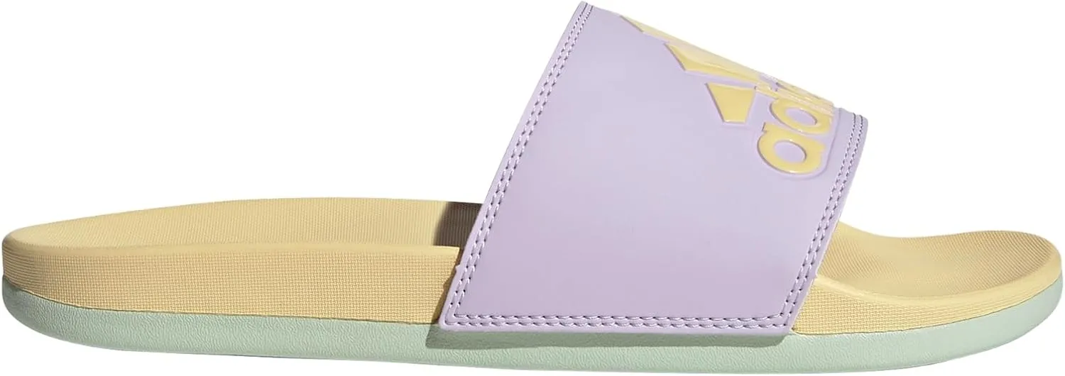 adidas Women's Adilette Comfort Slide Sandal, Ice Lavender/Orange Tint/Linen Green, 6