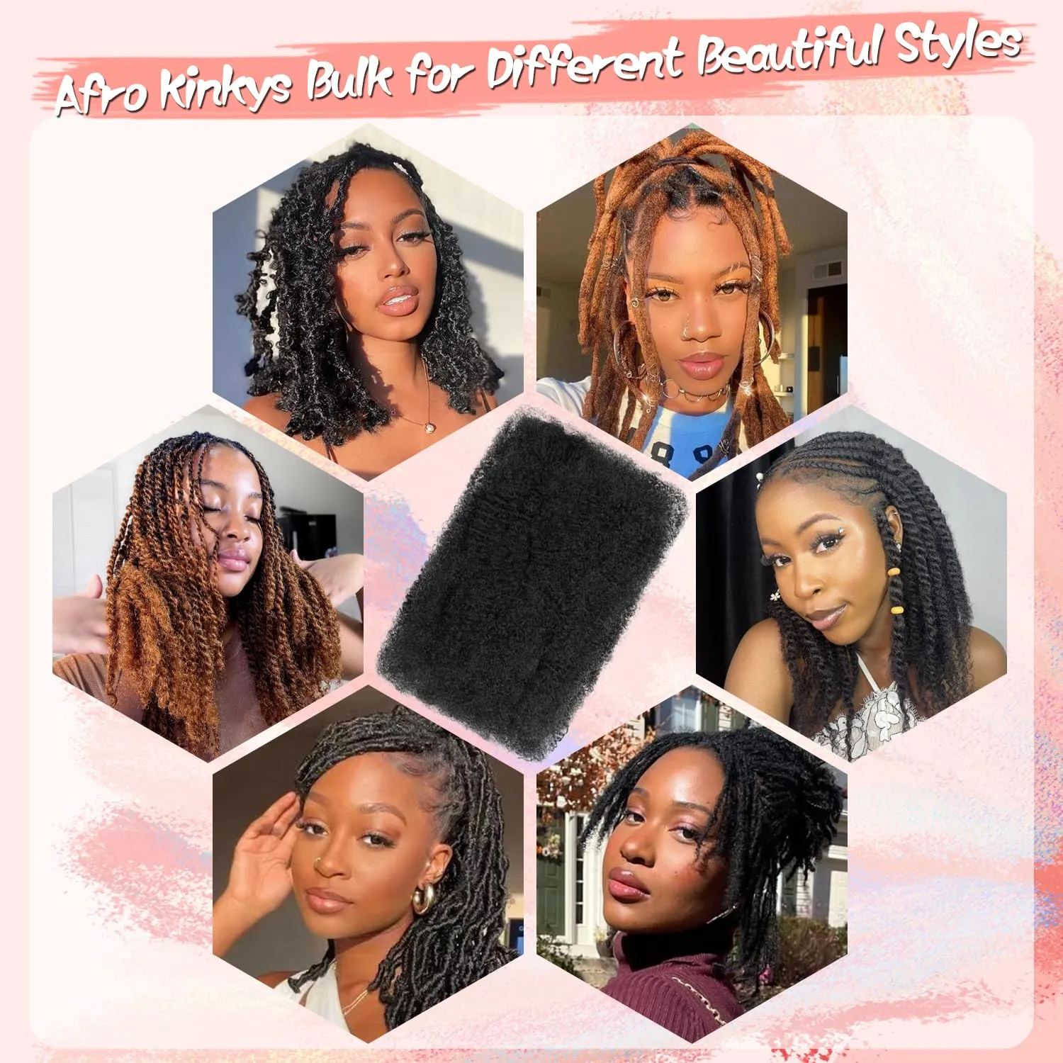 Afro Kinkys Bulk Hair for Dreadlock Extensions 3 Bundles 90g Micro Twist Repair Locs Braiding Crochet Hair Synthetic Afro Kinky Curly Braiding Hair for Black Women and Man (T30#, 14inch)