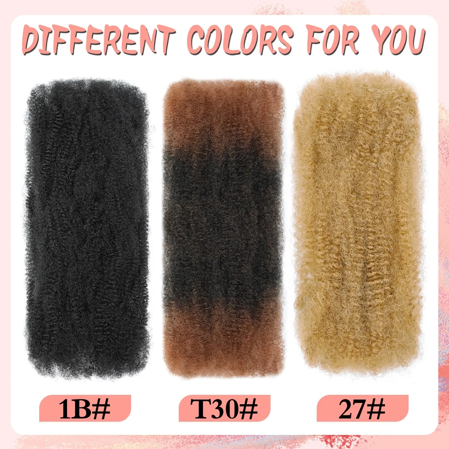 Afro Kinkys Bulk Hair for Dreadlock Extensions 3 Bundles 90g Micro Twist Repair Locs Braiding Crochet Hair Synthetic Afro Kinky Curly Braiding Hair for Black Women and Man (T30#, 14inch)