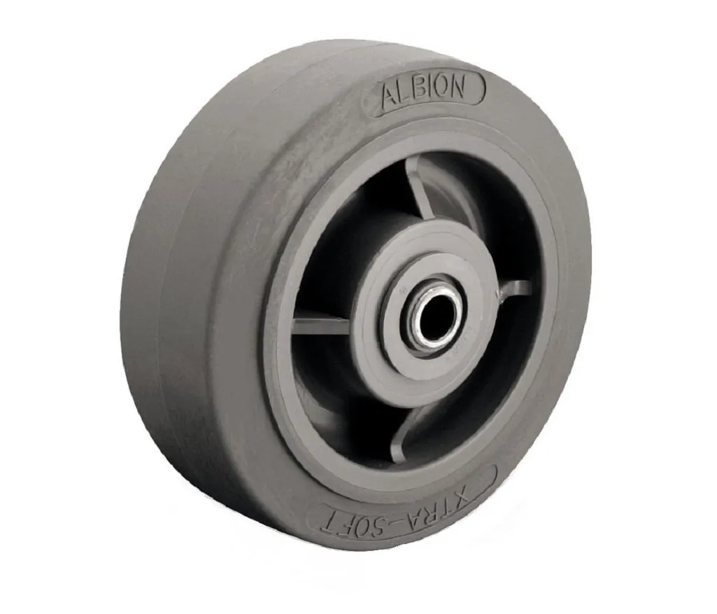 Albion XS0420112 4" X-tra Soft Rubber Caster Wheel, 1-1/4" Wide Flat Non-Marking Tread, Roller Bearing, 350 lb. Capacity
