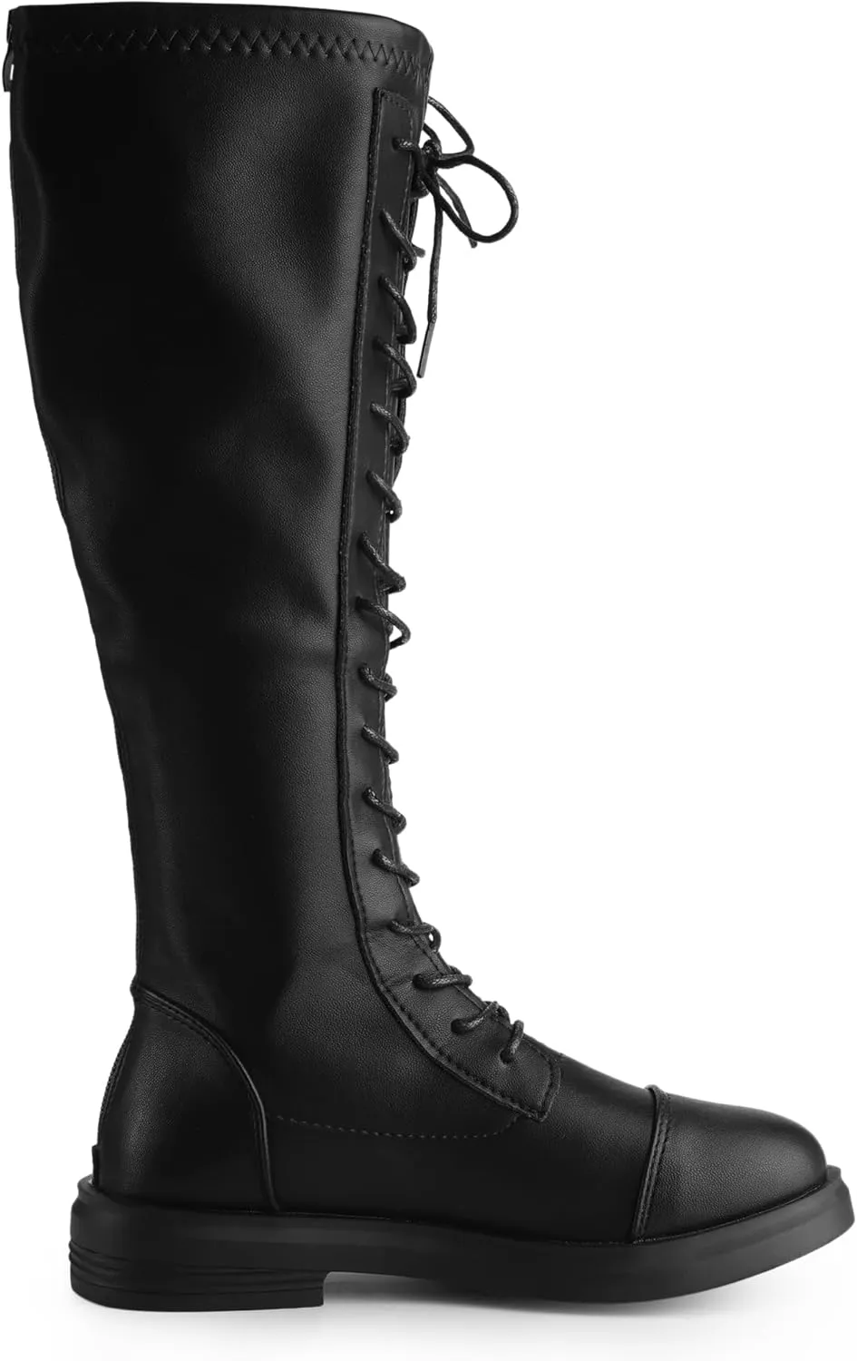Allegra K Women's Lace Up Round Toe Lug Sole Boots Flat Low Heel Knee High Boots
