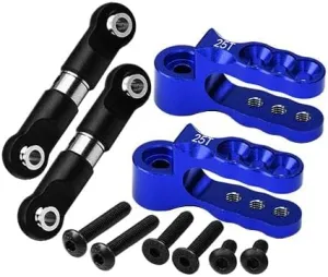 Aluminum 7075 Alloy Servo Horn 25T with Stainless Steel Adjustable Steering Link for Traxxas 1:10 E-Revo VXL Brushless/Revo 3.3 / Slayer Pro/Summit/T-Maxx 3.3/1:7 AWD XO-01 Upgrades - Blue