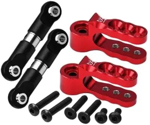 Aluminum 7075 Alloy Servo Horn 25T with Stainless Steel Adjustable Steering Link for Traxxas 1:10 E-Revo VXL Brushless/Revo 3.3 / Slayer Pro/Summit/T-Maxx 3.3/1:7 AWD XO-01 Upgrades - Red