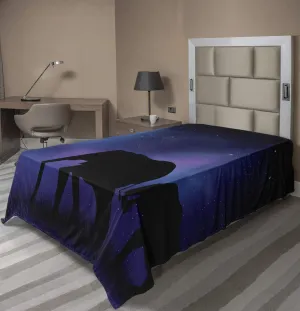 Ambesonne Elephant Flat Sheet, Abstract Adventure of Animal Silhouettes Under Starry Night Sky, Soft Comfortable Top Sheet Decorative Bedding 1 Piece, Twin Size, Charcoal Grey and Dark Violet