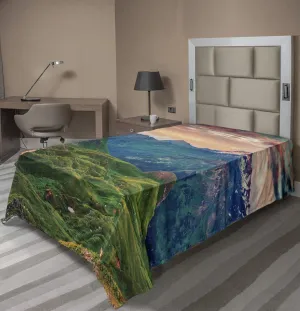 Ambesonne Mountain Flat Sheet, Summer Morning of Grossglockner High Alpine Road Austrian Dramatic Sunset, Soft Comfortable Top Sheet Decorative Bedding 1 Piece, TwinXL Size, Coral Teal Green