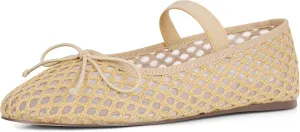 AMINUGAL Raffia Ballet Flats Shoes for Women Dressy Comfortable Woven Straw Women's Flats with Elastic Strap Mesh Flats Bows Raffia Mary Jane Flats Women Ballerina Flats for Women