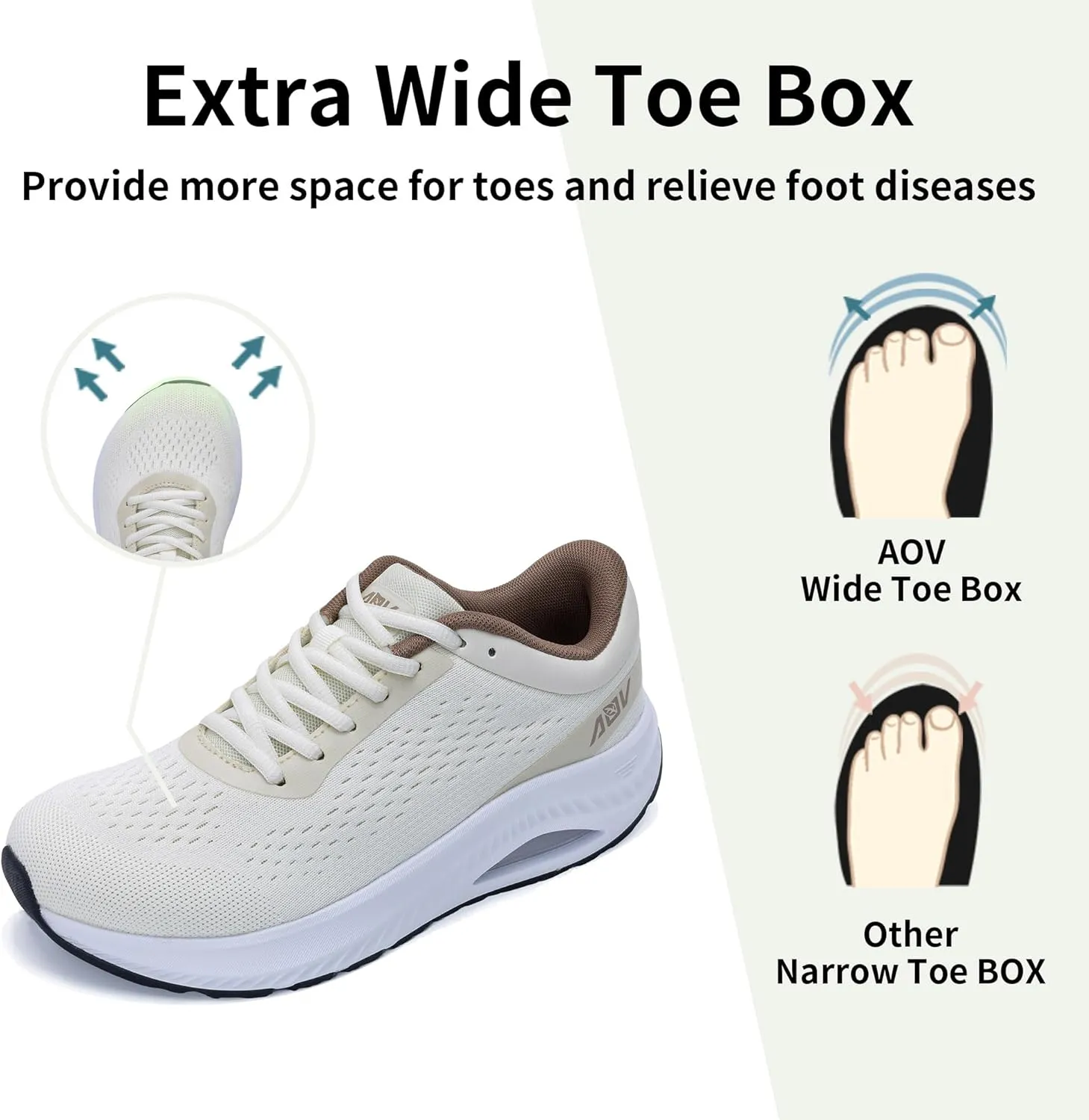 AOV Wide Toe Box Shoes Women Arch Support Walking Shoes Plantar Fasciitis Orthotic Tennis Sneakers