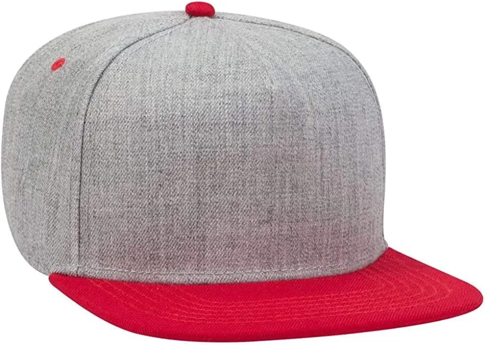 Ashen Fane Heather Wool Blend 5 Panel Snapback Flat Bill Two Tone Hat