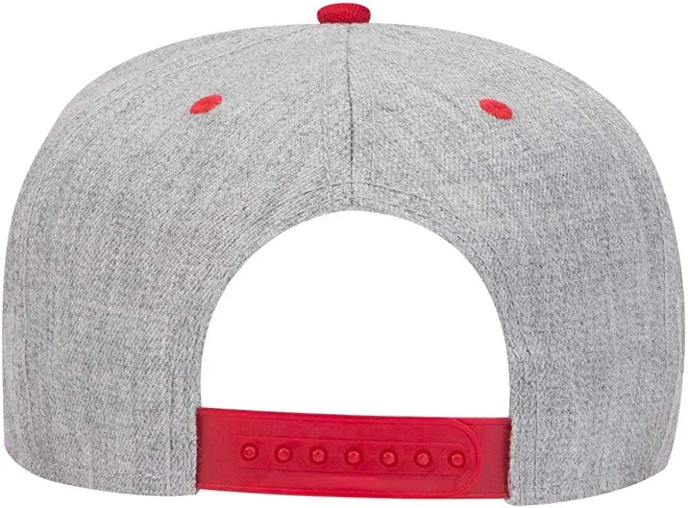 Ashen Fane Heather Wool Blend 5 Panel Snapback Flat Bill Two Tone Hat