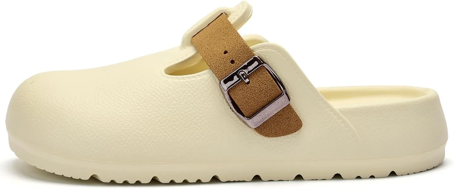 Axcone Womens Clogs Soft Footbed Mules Non-Slip Garden Work Shoes Double Buckle Adjustable EVA Flat Sandals