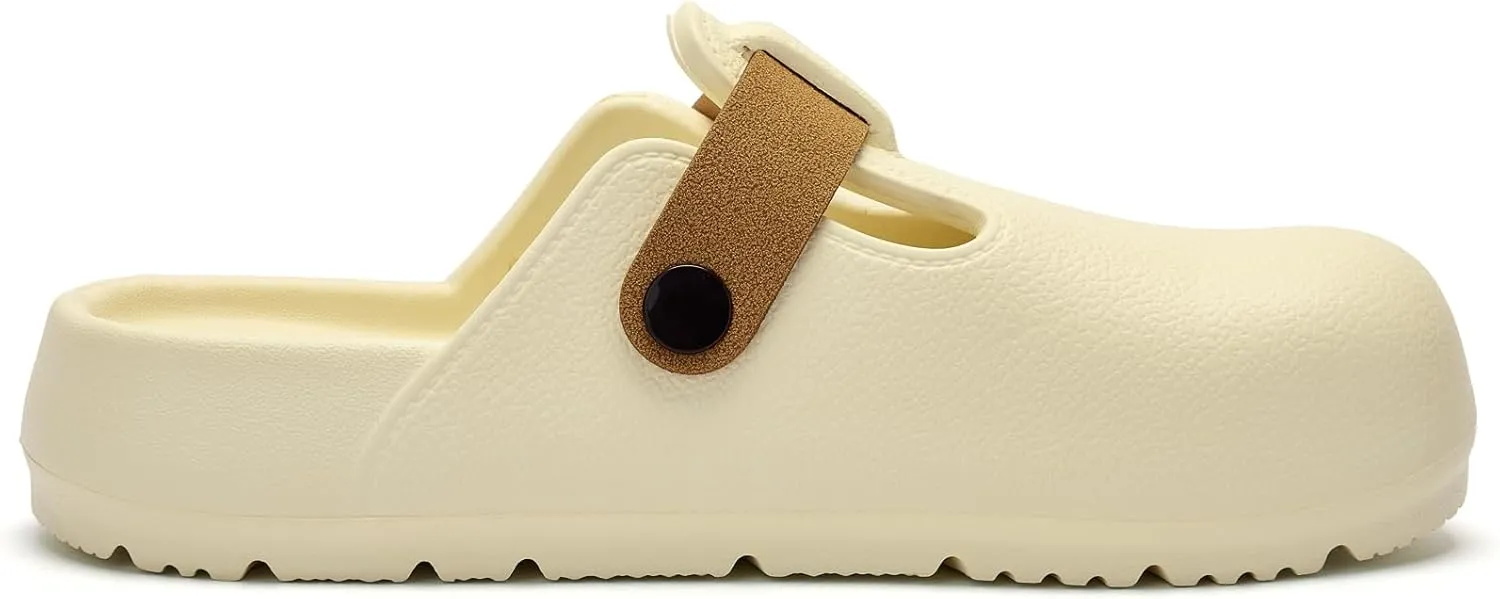 Axcone Womens Clogs Soft Footbed Mules Non-Slip Garden Work Shoes Double Buckle Adjustable EVA Flat Sandals