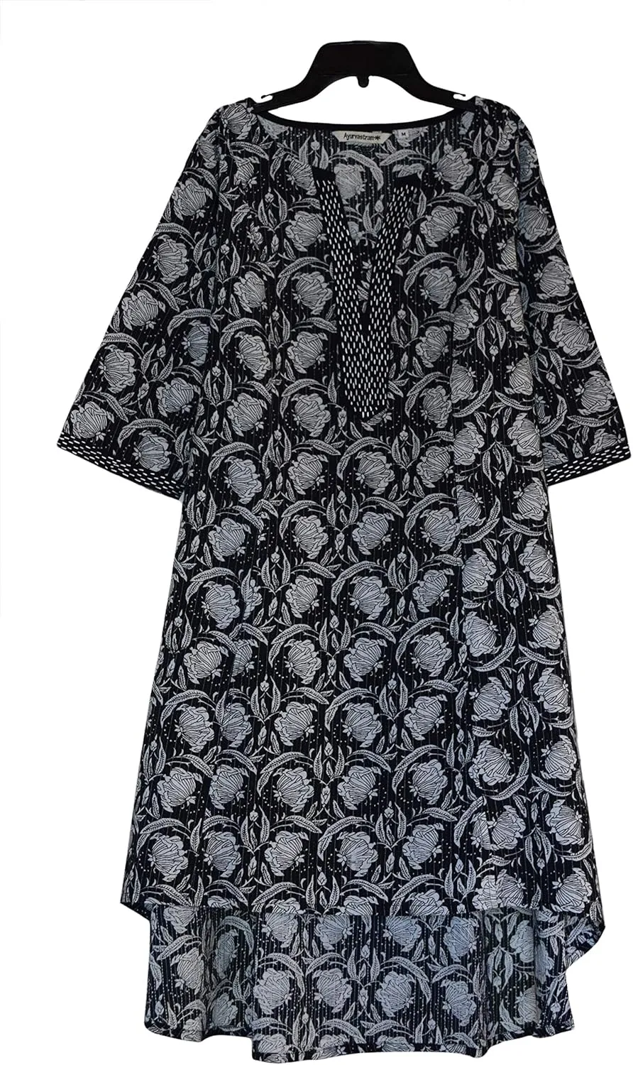 Ayurvastram ARA Pure Cotton Block Printed Embroidered Tunic, Top, Blouse