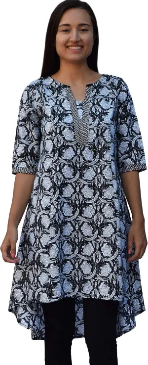 Ayurvastram ARA Pure Cotton Block Printed Embroidered Tunic, Top, Blouse