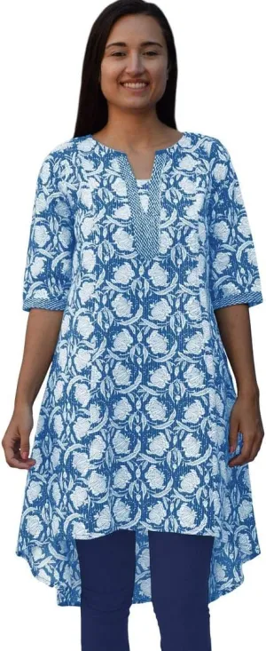 Ayurvastram ARA Pure Cotton Block Printed Embroidered Tunic, Top, Blouse