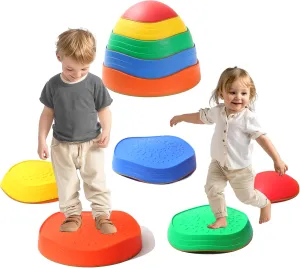 Balance Stepping Stones for Kids 5pcs Non-Slip River Stones Obstacle Course Play Indoor and Outdoor Coordination Game Sensory Toys Toddler Ages 3 4 5 6 7 8  (Original)