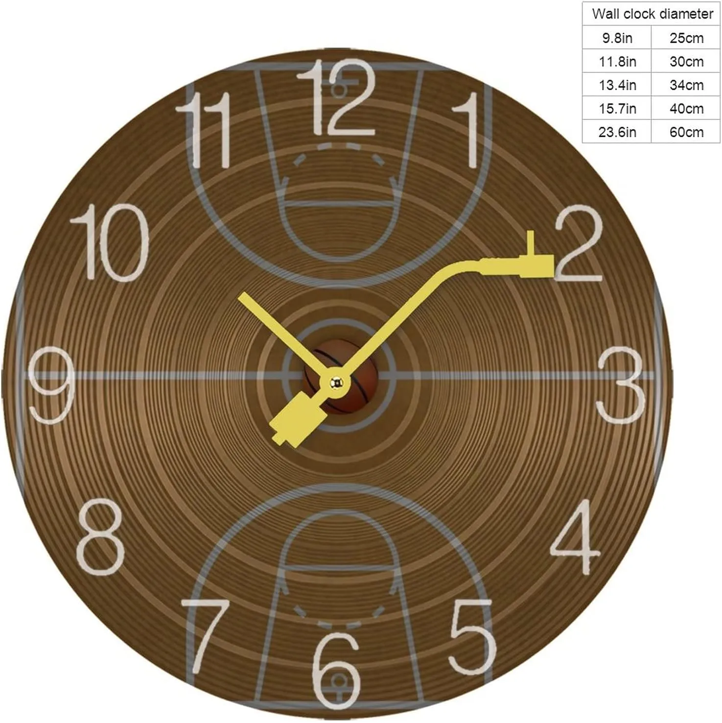 Basketball Court Wooden Round Wall Clock Retro Battery Operated Clocks Silent Non-Ticking Record Home Decor 30 * 30cm